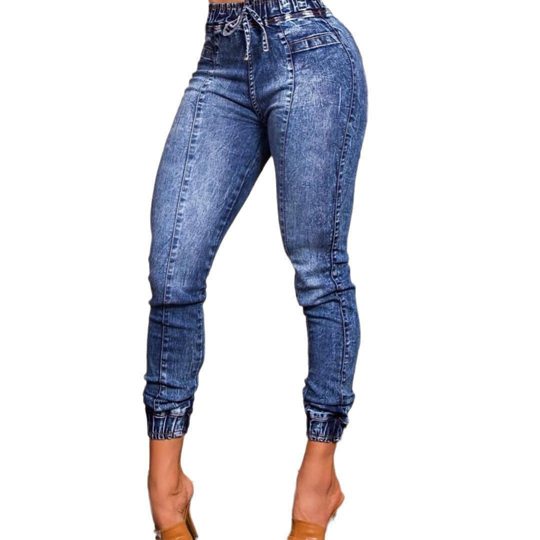 Meta Digital Store Women Jeans Fashion Women's Elastic Waist Lace Up Slim Fit Jeans