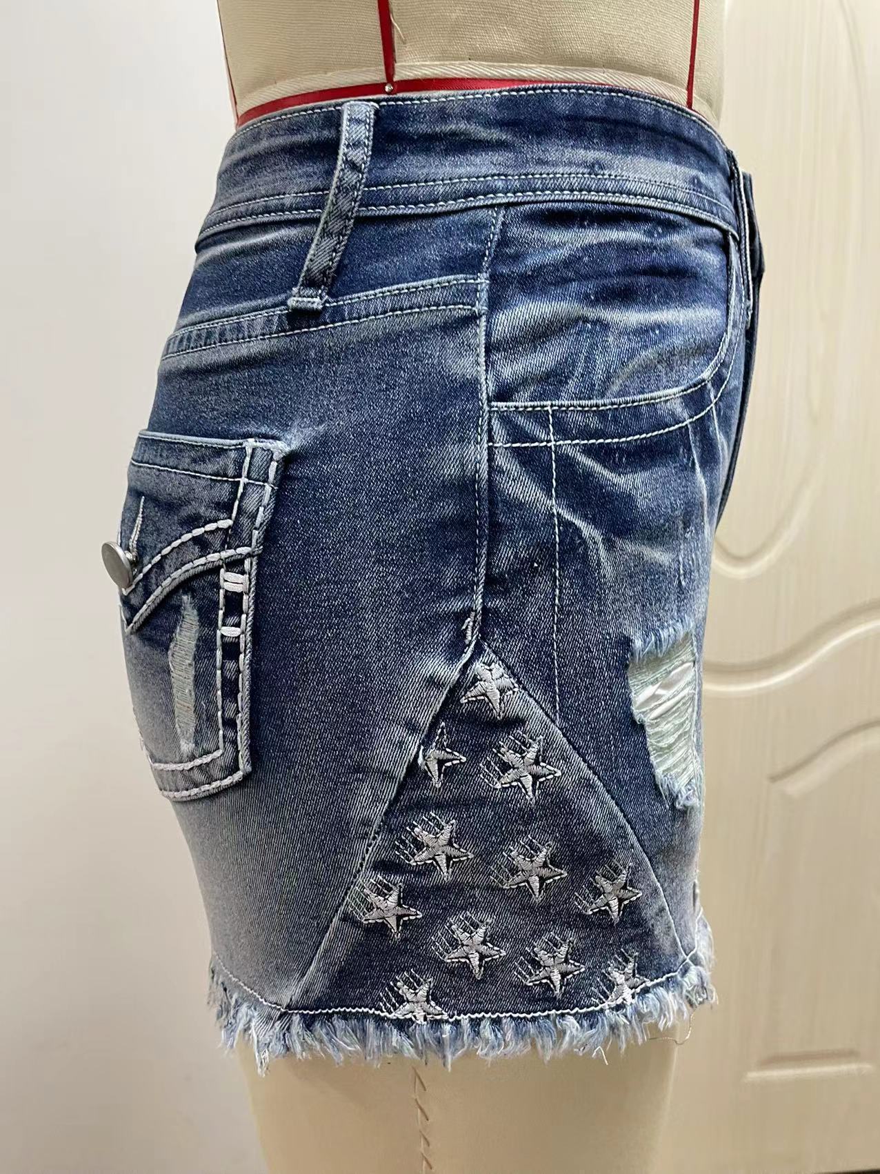 Meta Digital Store Women Jeans Fashion  European And American Women's Clothing Stretch Slim Fit All-match Ripped Denim Shorts