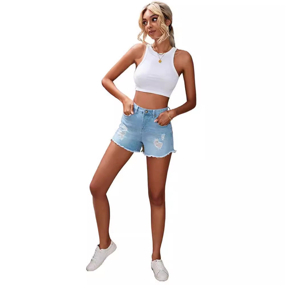 Meta Digital Store Women Jeans Fashion  European And American Fashion Wash High Waist Jeans Women's Summer New Slim Wear Casual Short Shorts