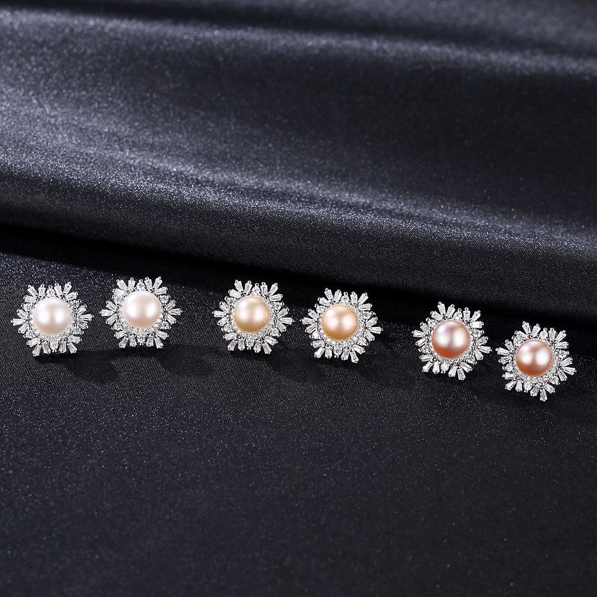 Sterling Silwer Snowflake Stud Oorbelle Koreaanse Edelsteen Pêrel Oorbelle Mode Silwer