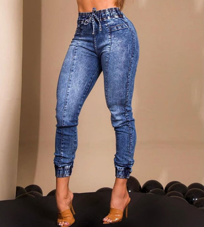 Meta Digital Store Women Jeans Fashion Women's Elastic Waist Lace Up Slim Fit Jeans