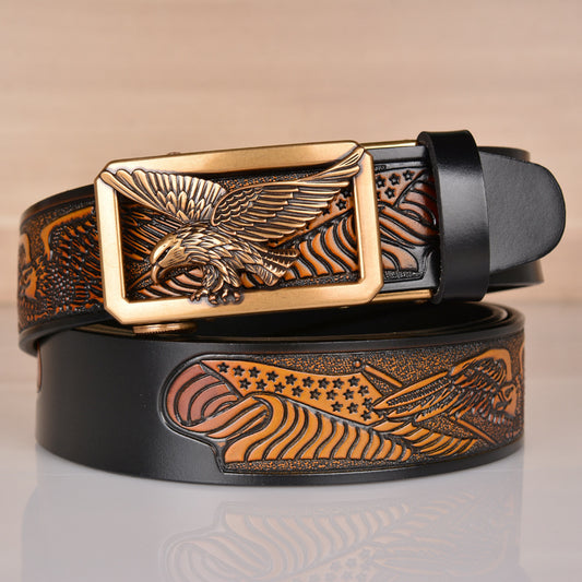 Meta  Digital Store  Leather Men's  Belt Eagle Embossed