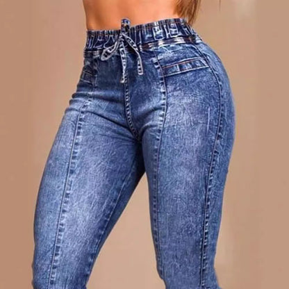 Meta Digital Store Women Jeans Fashion Women's Elastic Waist Lace Up Slim Fit Jeans