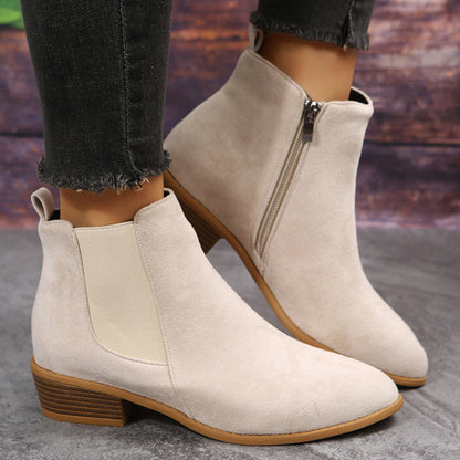 Meta Digital Store  Pointed Suede Elastic Band, Thick Heel Casual Single Shoes For Women