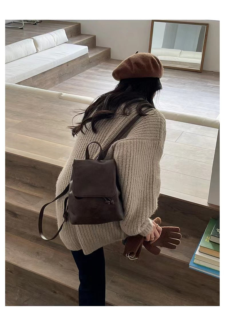 Meta  Digital Store  Retro Brown Backpack Women's Simple Literary Shoulder Bag