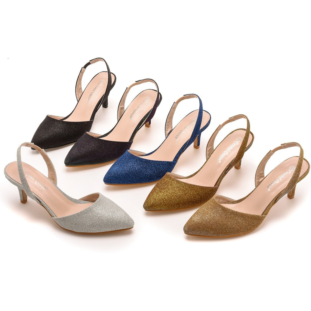 Woman  Shoe Store  6cm Low-cut Pointed-toe Color-changing Cloth Plus Size Sandals