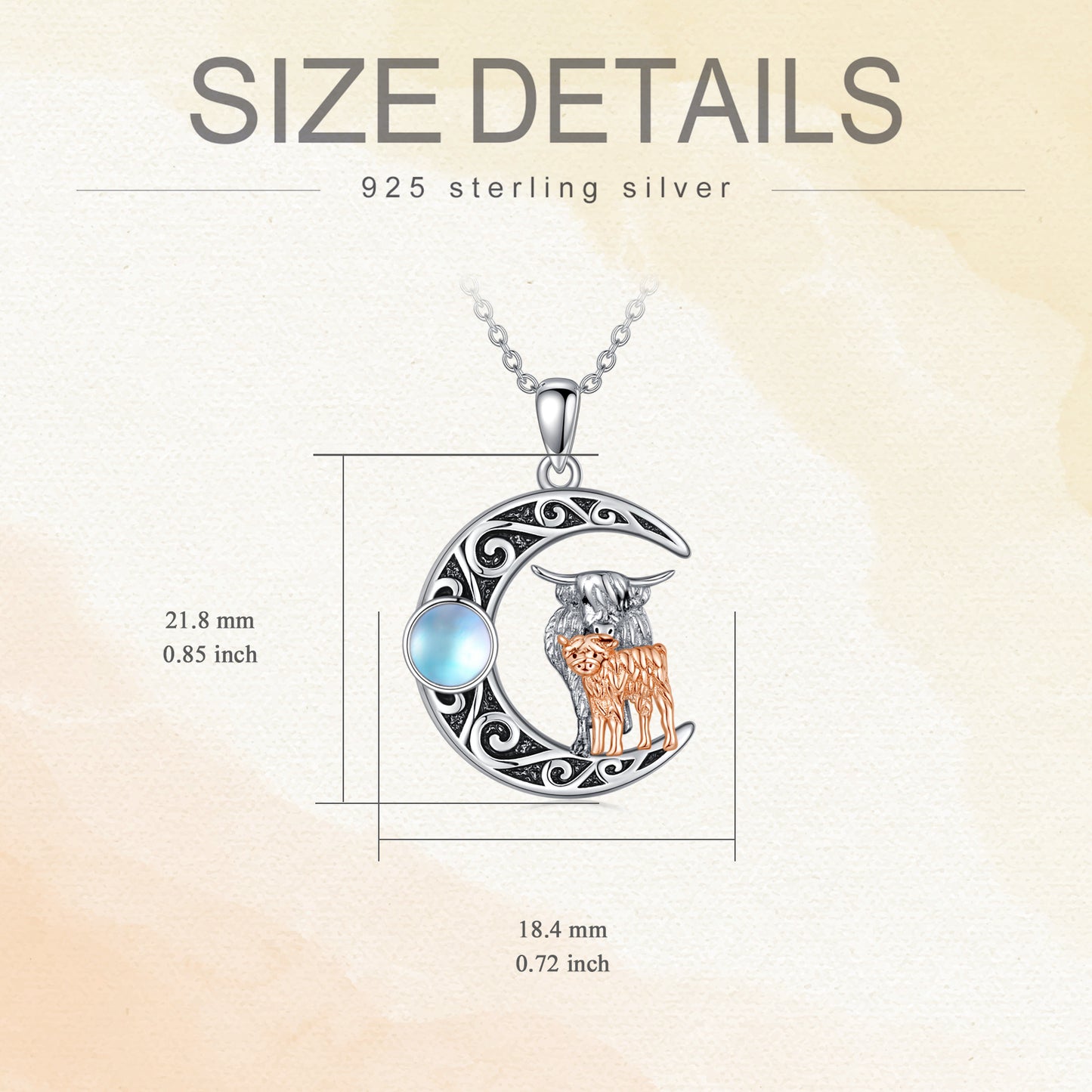 Meta  Mother Mother  Kids Highland Cow Moon 925 Sterling Silver Necklace With Moonstone