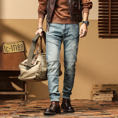 Meta Digital Store Jeans Casual Straight-leg Slim Fit High Quality Stretch Blue Denim Trousers