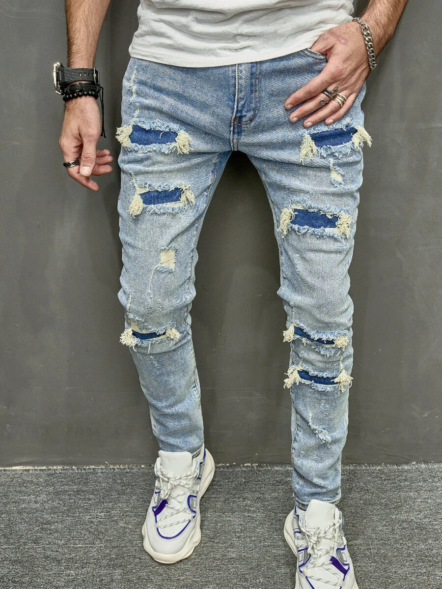 Meta Digital Store Jeans High Quality Men's Worn Skinny Stretch Jeans