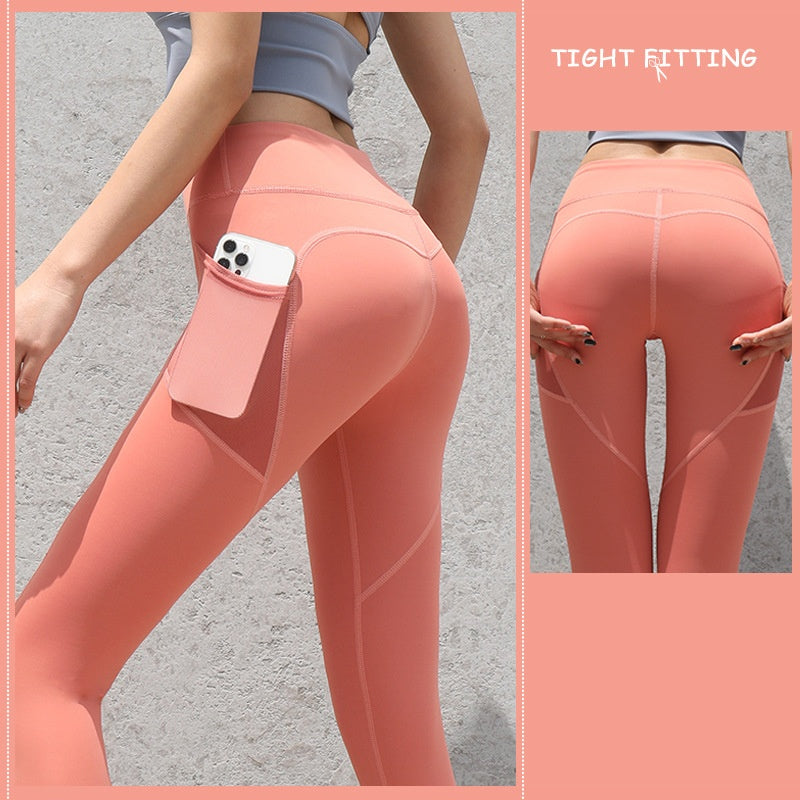 Meta  Gym Sport  Seamless Leggings With Pockets Push Up High Waist Pants Women Fitness Running Yoga Pants Gym Sport Seamless Leggings