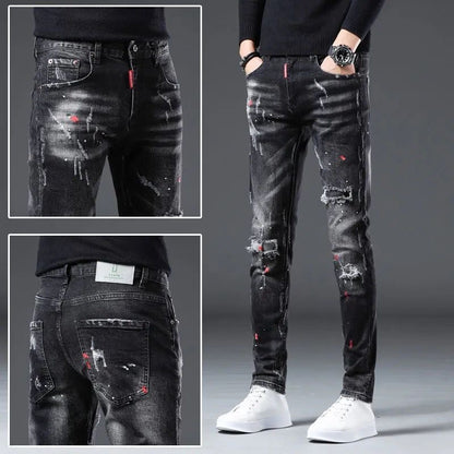 Meta Digital Store Jeans Men's Korean-style Trendy Slim Fit Skinny Pants