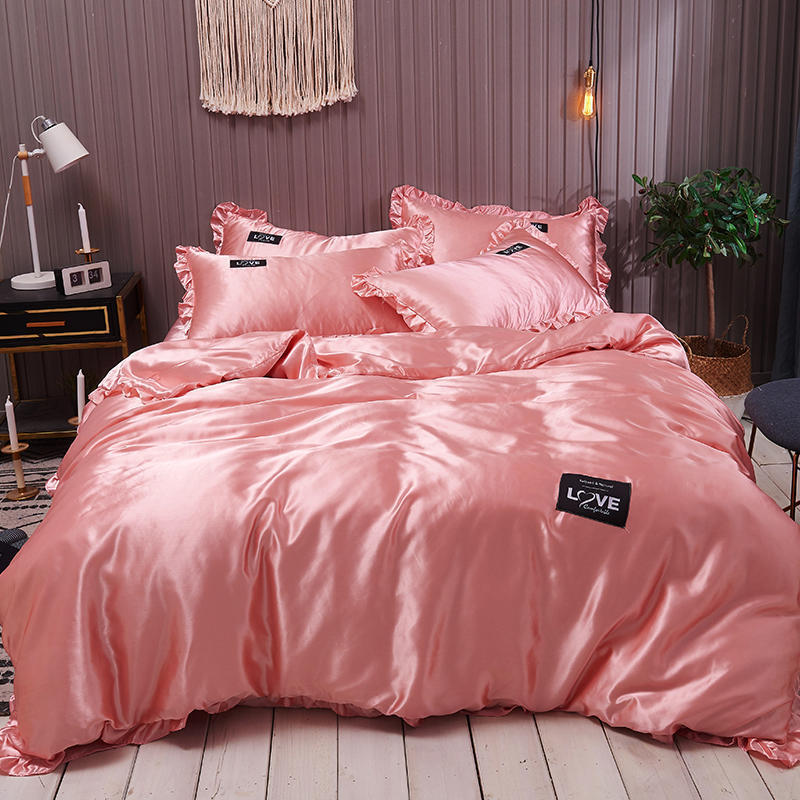 Suiwer Kleur Gewasde Sy Bedlaken Ys Sy Vierdelige Bedlaken Duvet Cover