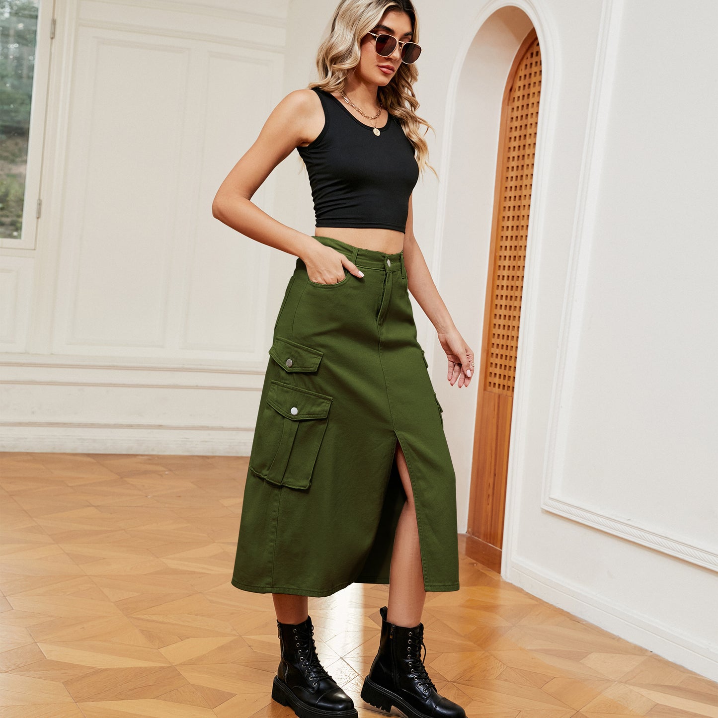 Women's Denim Cargo Pants Casual Skirt