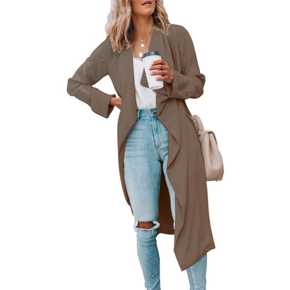 Digi Woman Herfs Winter Mode Soliede Kleur Middel-lengte Trench Coat