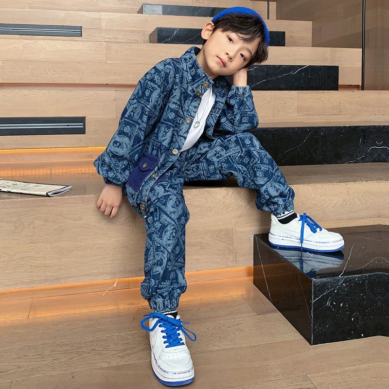 Meta Store Boys Clothing Handsome Boy Clothes Spring And Autumn Two Piece Set