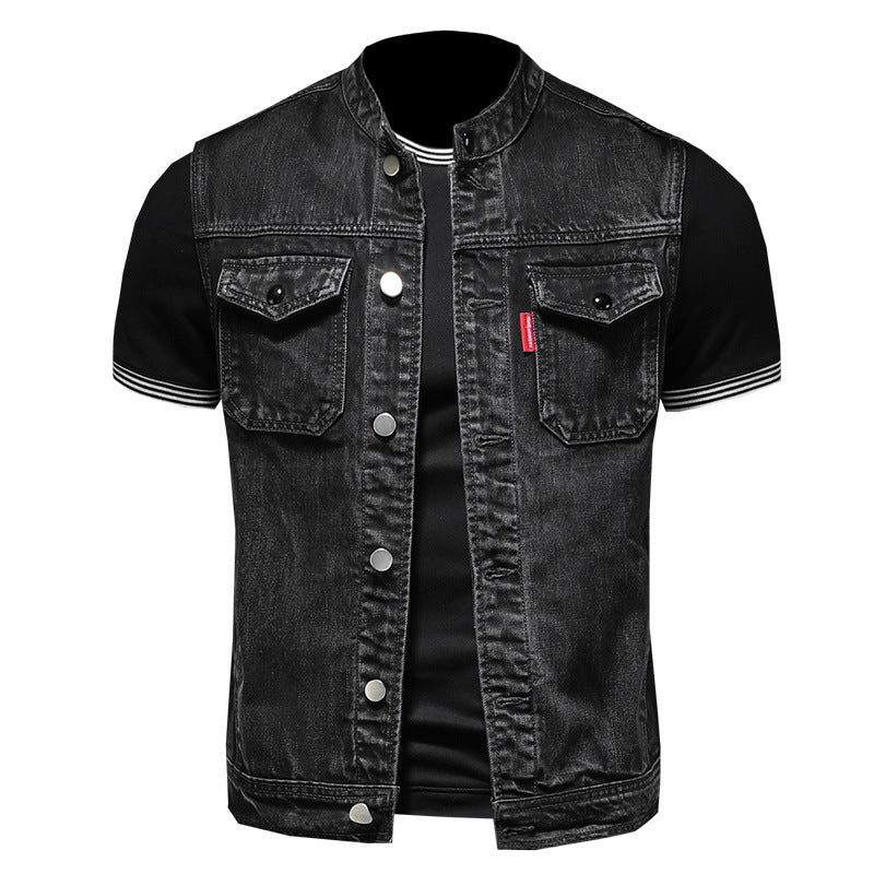 Meta  Digital Store  Harley Motorcycle Men's Uniform Black Stand-up Collar Plus Size Denim Vest