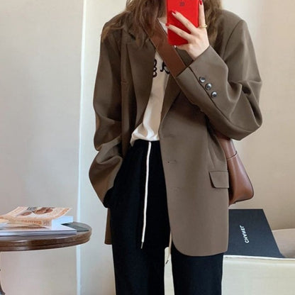 Digital  Fashion Women's  Brown Suit Jacket Spring And Autumn Korean Style Sense Of Design Student Online Red Suit Jacket