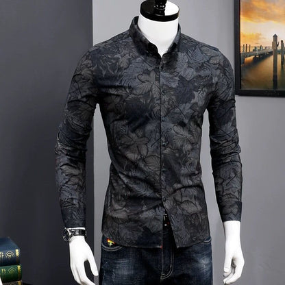 Fashionable Print Shirt Youth Handsome Casual Trendy Men Shirt