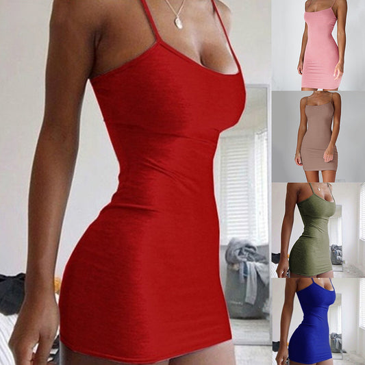 Meta  Digital Store  Fashion Pure  Color Simple  Hanging Neck Tight-fitting Hip Skirt