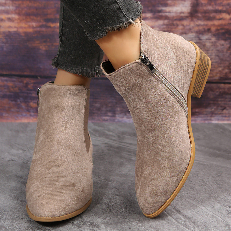 Meta Digital Store  Pointed Suede Elastic Band, Thick Heel Casual Single Shoes For Women