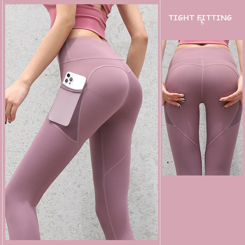 Meta Gym Sport Naatlose Leggings Met Sakke Opstoot Hoë middellyfbroek Vroue Fiksheid Hardloop Joga Broek Gym Sport Naatlose Leggings