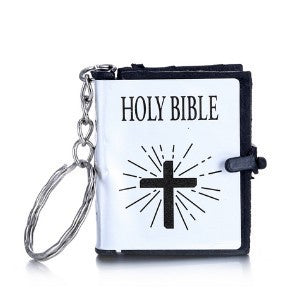 Cross mini bible book pendant keyring