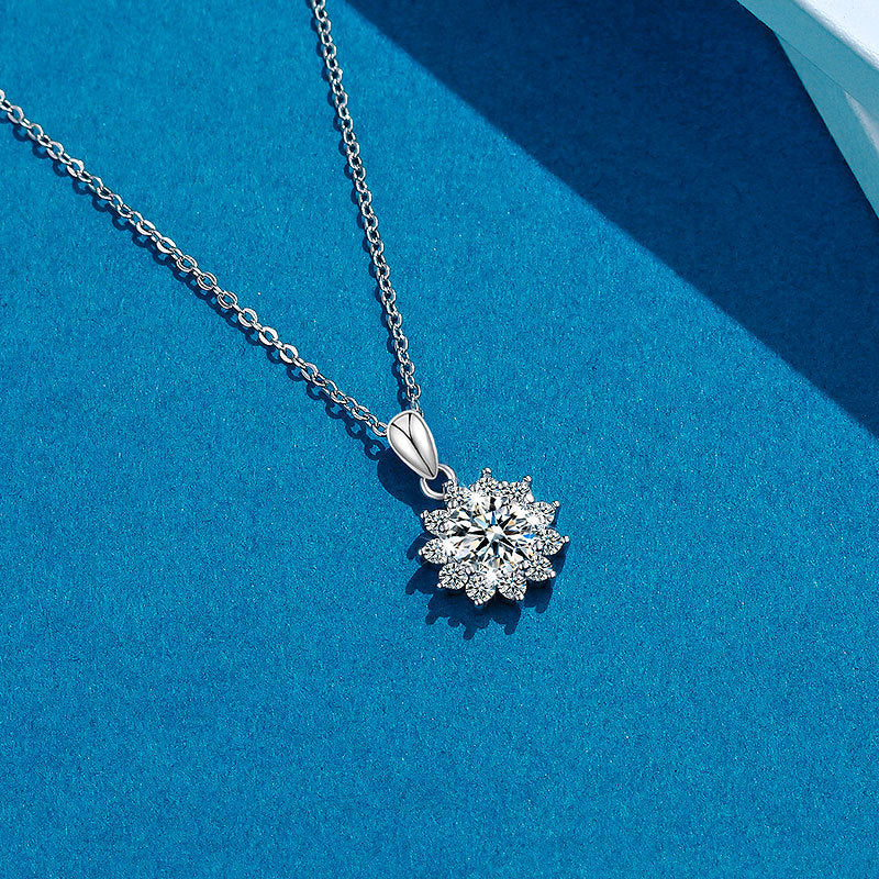 Meta  Digital Store  Moissanite Sun Flower Necklace 925 Sterling Silver