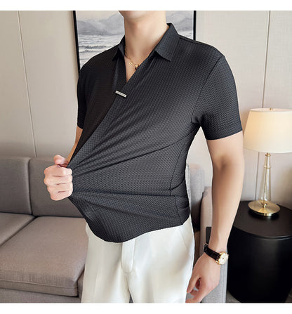 Meta Digital Store Men's Thin Waffle Short-sleeved Polo Shirt