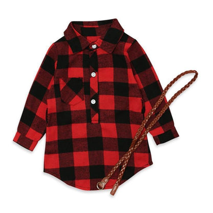 Meta Digital Store Girls Clothes Fashion Girls Long Red Plaid Dress With Belt