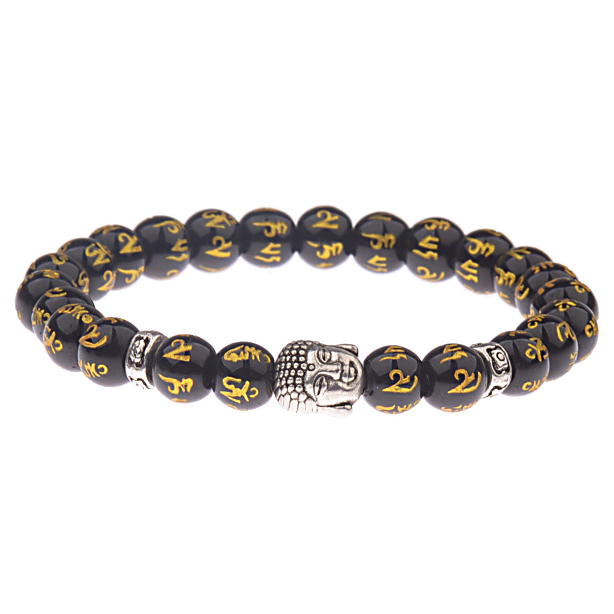 Meta Digital Store Buddha Head Sanskrit Nationality Religion Stone Bead Elastic String Bracelet