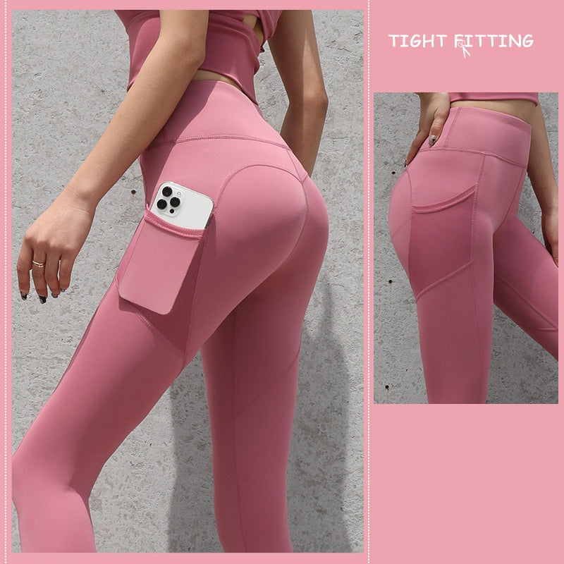 Meta Gym Sport Naatlose Leggings Met Sakke Opstoot Hoë middellyfbroek Vroue Fiksheid Hardloop Joga Broek Gym Sport Naatlose Leggings