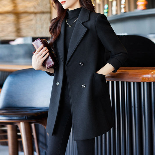 Woman  Digi Store  Black Double Breasted Coat Autumn And Winter New Women's Suit Jacket