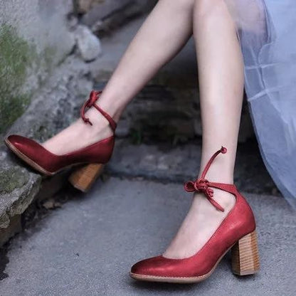 Woman  Shoe Store  Front Lace-up Height Chunky Heel Shoes