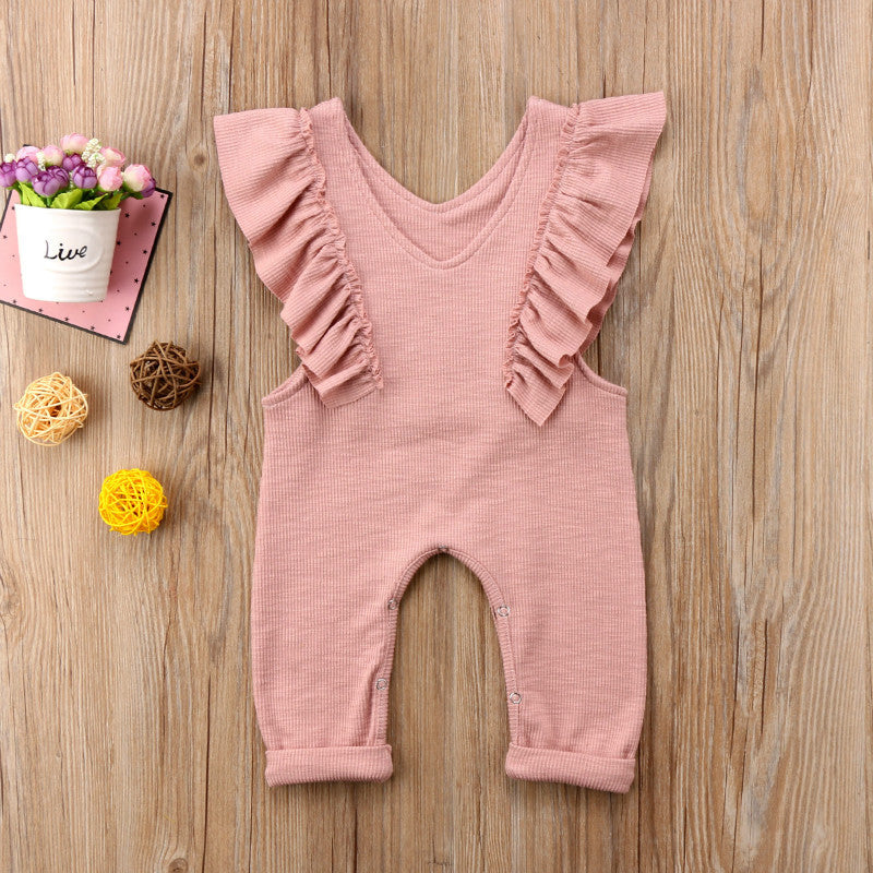 Meta Digital Store Girls Clothes Baby Girl Ruffle Knitted Ruffles Romper Jumpsuit Kid Overalls Long Pants Outfit