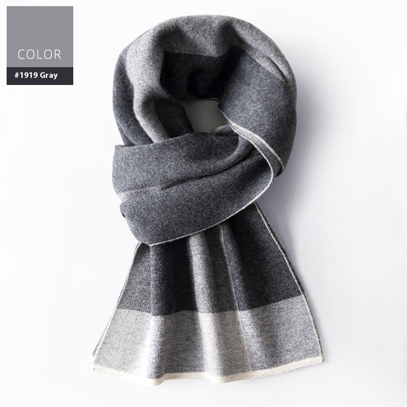 Wool Scarf Men's Winter Plaid Double-sided Scarf