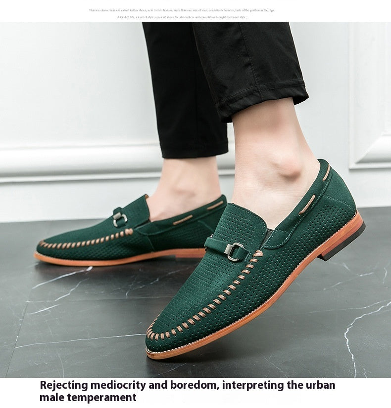 Man Shoe  Store Punching  Breathable Slip On Leather Shoes British