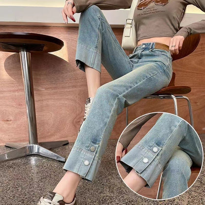 Meta Digital Store Women Jeans Fashion  Jeans Women's Flanging Straight Pants