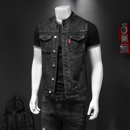 Meta Digital Store Harley Motorfiets Mans Uniform Swart Stand-up Kraag Plus Size Denim Vest