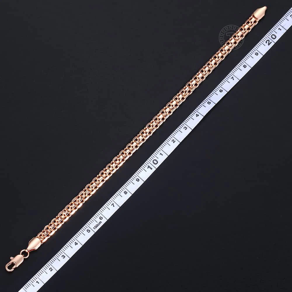 5mm Bracelet On Hand for Women Men 585 Rose Gold Color Bismark Link Chain Copper Bracelets Elegant Jewelry Gifts 20cm GB422