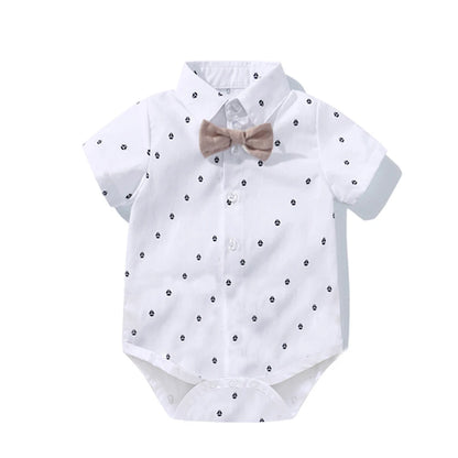 Newborn Boys Gentleman Clothes Outfit Suit Set Baby Tie Bow Hat + Sailboat Printed Romper + Shorts Suspender Infant Kid Clothing