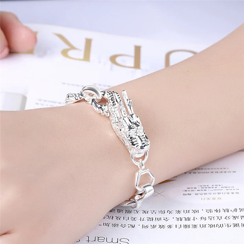 DOTEFFIL 925 Sterling Silver Dragon Cuff Bracelet For Man Women Charm Wedding Engagement Party Fashion Jewelry