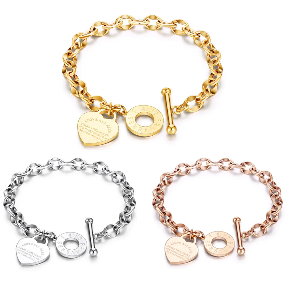 Vlekvrye staal Love Heart Armbande Partytjie Geskenk Mode Joyas de Chain Charm Armbande Juweliersware Groothandel Vir Vroue