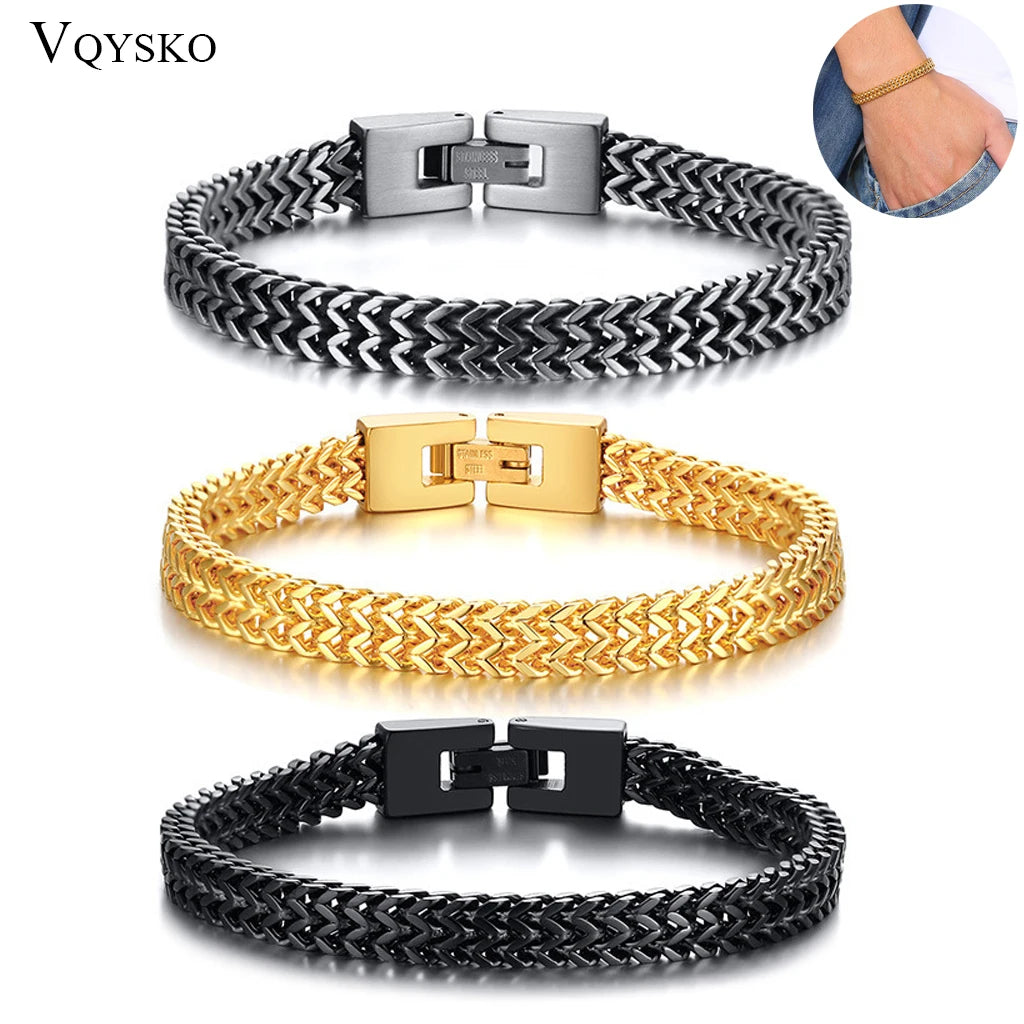 Trendy Double Layer Chain Bracelets for Men Stainless Steel Punk Jewelry Antique Christmas Gift Foxtail Male Pulseira Accessory