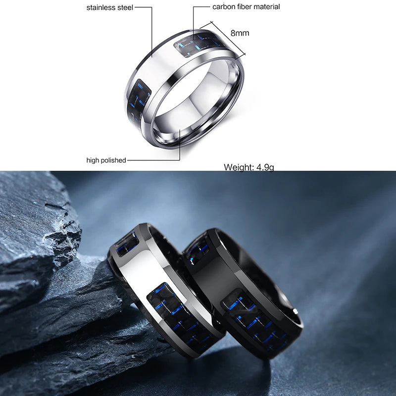 Vnox 8mm Personalize Carbon Fiber Ring For Man Engraved Tree Of Life Stainless Steel Male Alliance Casual Customize Jewelry Band