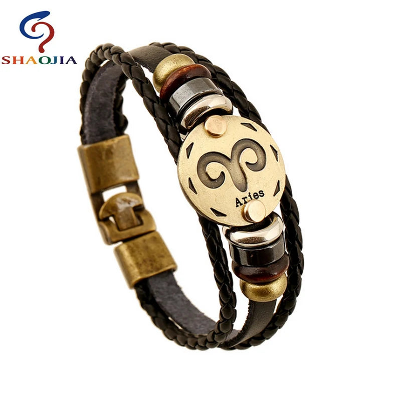 Steenbok leer armband manchet breë armband en tou armbande swart vir mans mode man armband unisex juweliersware mans