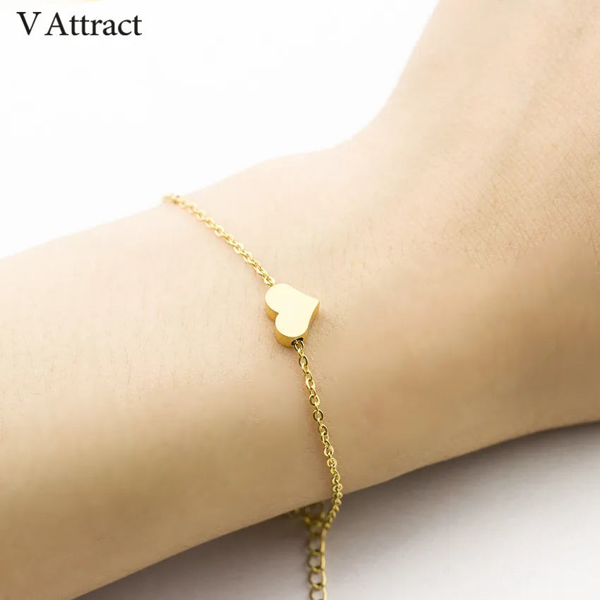 V Lok Mini Love Heart Statement Armbande Vir Vroue Paartjie Juweliersware Vlekvrye Staal Hand Skakel Beste Vriend Geskenk Pulseras