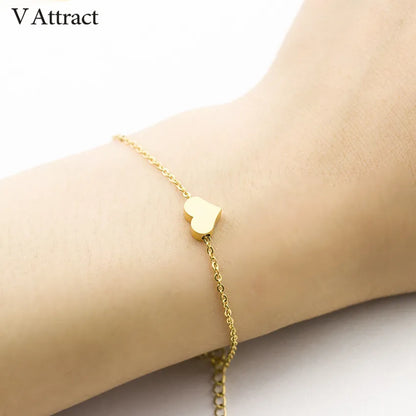 V Attract Mini Love Heart Statement Beacelets For Women Couple Jewelry Stainless Steel Hand Link Best Friend Gift Pulseras