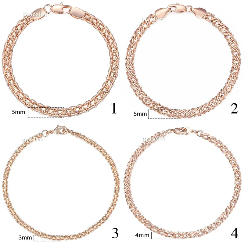 5mm Bracelet On Hand for Women Men 585 Rose Gold Color Bismark Link Chain Copper Bracelets Elegant Jewelry Gifts 20cm GB422