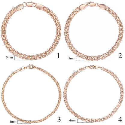 5mm Bracelet On Hand for Women Men 585 Rose Gold Color Bismark Link Chain Copper Bracelets Elegant Jewelry Gifts 20cm GB422