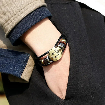 Capricorn Leather Bracelet Cuff Wide Bracelet and Rope Bangles Black for Men Fashion Man Bracelet Unisex Jewelry Men